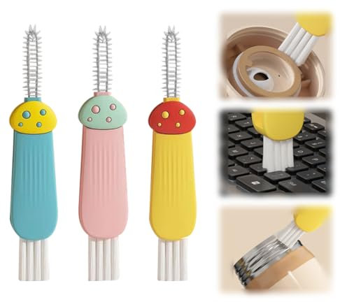 Koonafy 3 in 1 Cup Lid Cleaning Brush, 3 PCS Sealing Cover Cleaning Brush, Bottle Cleaner Brush Set, Multifunctional Bottle Cleaning Tools for Bottle Gap, Tight Spaces Cup (Mushroom shapes)