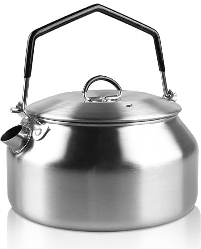 GOEDCH Wasserkessel 1L aus Edelstahl: Tragbare Campingkessel 1000 ML, Teekessel, Tragbare Campingkessel, Camping Zubehör für Kochen im Freien, Picknick, Wandern, Camping Zubehör (Silber)