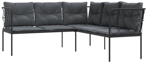 vidaXL Gartensofa in L-Form mit Kissen Schwarz Stahl und Textilene, Garten Ecksofa, Terrassensofa, Gartensessel, Garten Ecksofas, Outdoor Sofa
