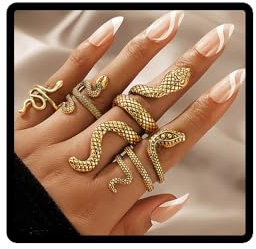 Caiguoer 4Pcs Vintage Snake Rings Set Serpent Stacking Rings Gothic Jewelry for Women and Grils (Gold)