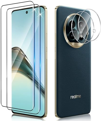 Funrae 3D Protector de Pantalla Cobertura Completo para Realme 13 Pro/13 Pro+/13 Pro Plus 5G y Protector de Lente de Cámara [2+2 PCS], 9H HD Anti-Arañazos Cristal Templado Protección
