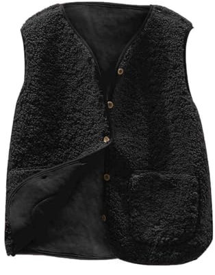 HAOLEI Gilet En Molleton Polaire Femme Doux Sans Manche Coupe Classique Grandes Filles Couleur Unie Blouson Mode Bouton MatelasséE Sans Manches Veste Avec Poches