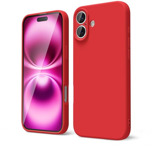 oakxco for iPhone 16 Plus Case Liquid Silicone, Soft Rubber Gel Elegant Aesthetic Basic Simple Cover, Cute Thin Slim TPU Matte Solid Color Plain Smooth Case for Women Men Girl, Red