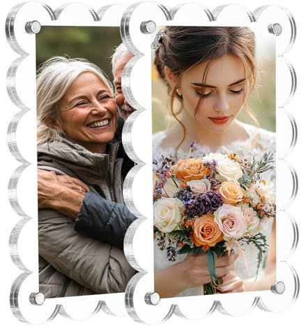 sourcing map 2 Pcs Acrylic Fridge Magnetic Frame 3.1 x 4.7 Inch Clear Wavy Square Fridge Magnets Double Sided Magnetic Picture Photo Frames Refrigerator for Fujifilm Mini Picture
