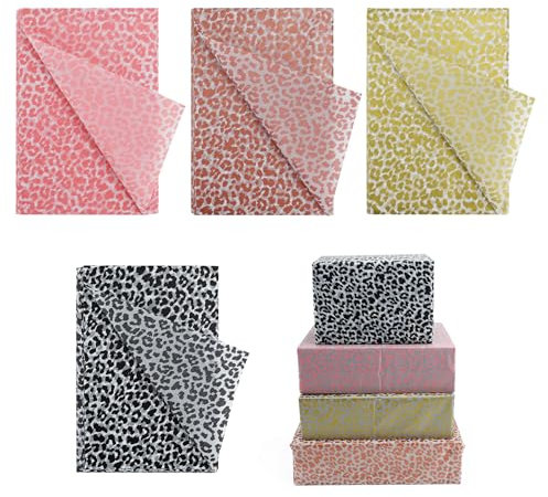 Bekecidi 40 Blatt Seidenpapier mit Leopardenmuster, Seidenpapier mit Leopardenmuster zum Verpacken von Geschenken Verpackungspapier für Geburtstage Hochzeiten Valentinstag Bastelbedarf, 4 Farben