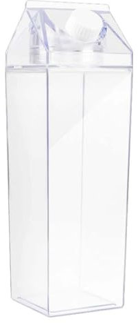 Peosaard Clear Square Milk Bottle, 1000ml Plastic Clear Water Bottle Leak-Proof Milk Carton Water Bottle for Outdoor Sports Travel Camping, 1