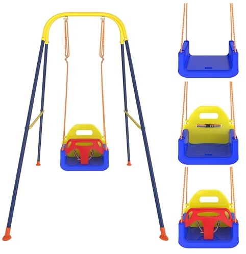 XMTECH 3-in-1 Babyschaukel Set Robuste Kinderschaukel mit Stabilem Stahlrahmen, Verstellbarem Sicherheitsgurt und Kinderrückenlehne, Gartenschaukel für Baby und Kinder Outdoor