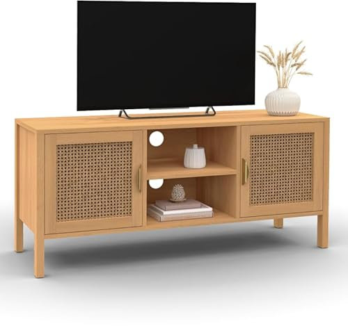 IDMarket - Meuble TV 110 cm EDHEN 2 Portes avec cannage