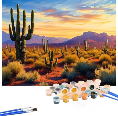 Kaktus Malen Nach Zahlen Anlage Malen Nach Zahlen Erwachsene 20x30cm, DIY Paint by Numbers mit Pinseln und Acrylfarbe Handgemalt Ölgemälde Leinwand für Zimmer Deko, Ohne Rahmen, Geschenk Mädchen Hs-94