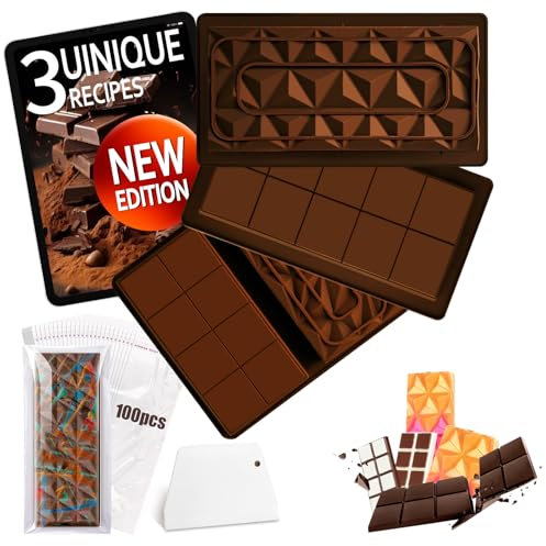 Gyipe Schokoladenform Silikon, 3 Stück Schokoladenform Dubai Schokolade Mit 1 Schaber und 100 Plastikbeutel, Antihaftbeschichtung Silikonform Schokolade Tief Auch Für Praline Süßigkeiten