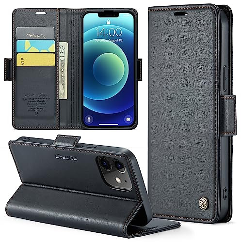 Rerzoiro Cover per iPhone 12/12 Pro Custodia Portafoglio [Blocco RFID] Premium Pelle PU Wallet Case Flip Libro con Porta Carte Slot Supporto Flip Case per iPhone 12/12 Pro, Nero