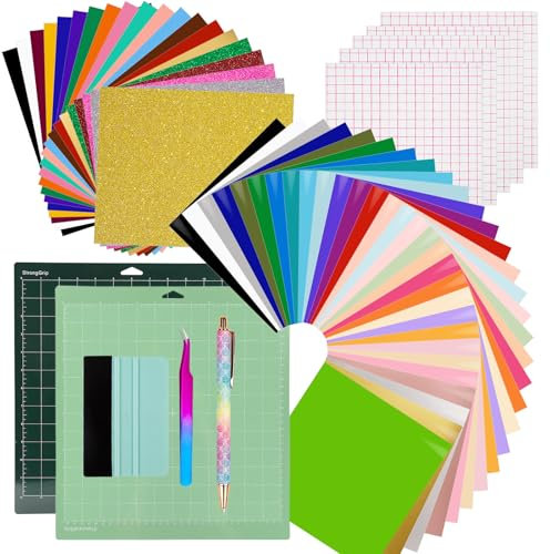 VINYL FROG 60PCS Accessories Bundle for Cricut Maker and All Explore Air, Ultimate Tools with Permanent Adhesive Vinyl, HTV Vinyl, Cutting Mat, Weeding Tools, Scrape
