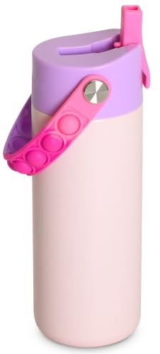 Elemental Insulated Kids Water Bottle, Stainless Steel Water Bottle with Straw Lid & Pop-It Handle, Leak-Proof Water Bottles for School, Boys or Girls, Travelling and Sports, 530ml - Pink Tie Dye