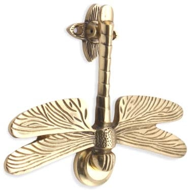 Infinity Decor Türklopfer aus massivem Messing, Libellenform, poliertes Messing-Finish, Vintage-Stil, für Eingangstür, Möbel