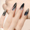 Zernblend Lot de 24 ongles à presser en forme d'amande moyenne Noir avec lignes dorées Pour la Saint-Valentin