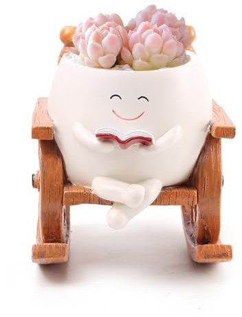Rppiup Blumentopf Gesicht, Blumentöpfe mit Schaukel Gesicht, Groß Smiley Schaukelstuhl Ubertopf, Sukkulentententöpfe mit Ablaufloch, Blumentopf Kopf für Sukkulenten im Haus und im Freien