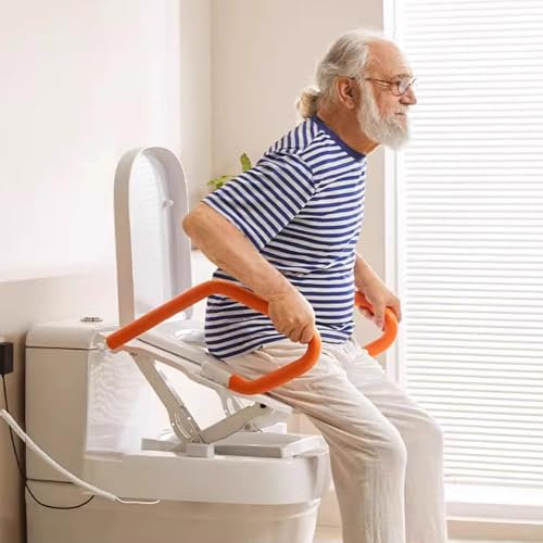LBMED Rialzo Elettrico per WC, Ausilio Ergonomico per Il Sollevamento del WC con Doppio Bracciolo Antiscivolo, Angolo Sollevamento 20° E Altezza Regolabile Fino a 52cm,Arresto Quando Si Rilascia Mano