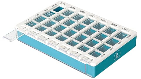PLIC CARE - Ergonomische Pillendose für die Woche – 28 Fächer mit sicheren Deckeln – einfache Organisation von Medikamenten – kompakt & praktisch