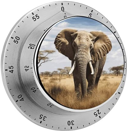 Küchentimer, Elefanten-Druck, magnetischer Küchentimer zum Kochen, 60 Minuten, mechanischer Edelstahl, manueller Kochtimer mit Alarm, für Zuhause, Kochen, Backen, Dämpfen für Erwachsene