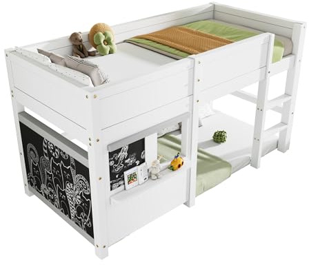 xixiworkshop Hausbett Kinderbett 90x200cm Spielbett Etagenbett mit Zwei Brettern graffitifähig mit Kleiner Ablage Weiß