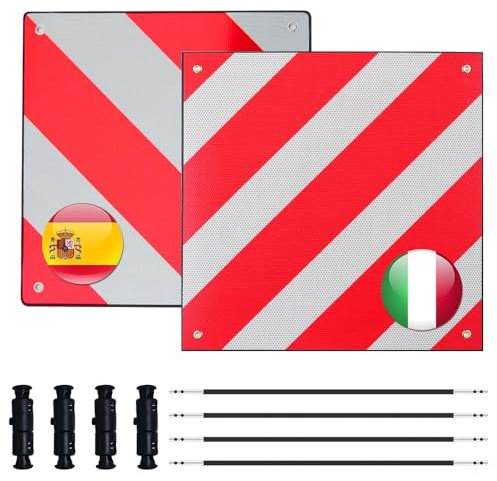 Panneau d'Avertissement Réfléchissant, 2 en 1 Panneau Avertissement Porte-Vélos 50x50cm Italie et Espagne avec 4 Nœuds de Corde pour Porte-vélos, Remorque Arrière, Voiture, Camping-car