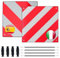 Señal de advertencia V20 2 en 1 Italia y España para portabicis, 50x50cm Reflectante Placa V20 con franjas reflectoras rojas y blancas para Portabicicletas, Caravana, Coche, Autocaravana