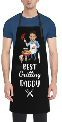 SweetJECCU Personalized Funny Grilling Aprons, Custom Name BBQ Grill Apron with Pocket, Birthday Fathers Day Gift for Dad, Best Grilling Daddy 1, 28 inch/70cm*33 inch/84cm
