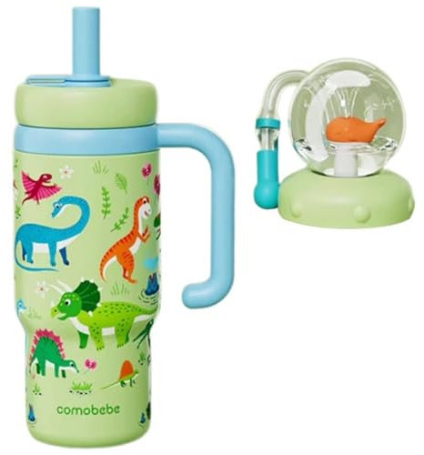 3D Stainless Steel Whale Fountain Tumbler with Handle, Drinking Cup with Whale Squirt, 24oz Whale Water Bottle, Two Lids, Leak-Proof Whale Fountain Tumbler for Kids Teens Adults (Dinosaur)