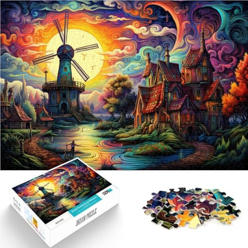 1000 Adult Pieces Jigsaw Puzzle rainbow windmill town Brain Teaser For 26x38cm Enhance love between couples for teenager 14+