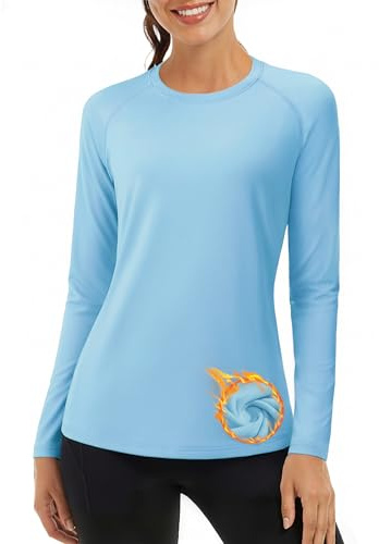 TACVASEN Long Sleeve Tops Women Thermal Underwear Lightweight Long Sleeve T Shirt Women Gym Workout Tops Light Sky Blue, L