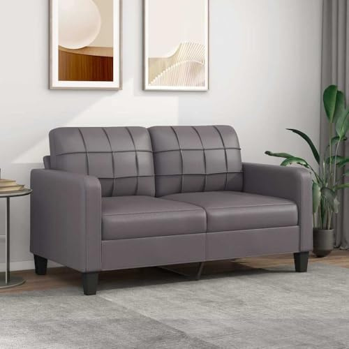 Hommdiy 2-Sitzer-Sofa Couch für Wohnzimmer, Polstersofa mit Metallgestell, Loungesofa Wohnzimmersofa Wohnzimmermöbel Grau 140 cm Kunstleder