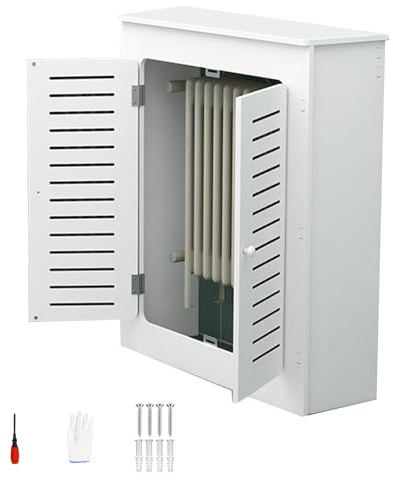 PVC Heizungsverkleidung, Hohle Heizungsregal Im Modernen Stil mit 2 Türen, für Zuhause, Wohnzimmer, Schlafzimmer, Flur, mit Regal, Zum Verstecken Überfüllter Rohre(White,50 * 80 * 20cm/20 * 31 * 8in)
