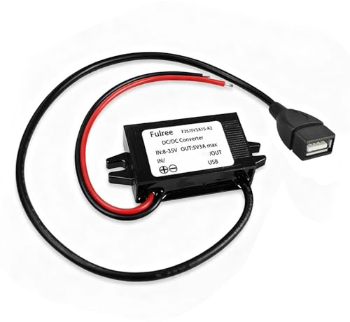 Adaptador DC-DC Step Down 12V a 5V 3A – Convertidor Regulador de Voltaje con Salida USB – Módulo Reductor Impermeable Antigolpes con Protección – Cables de Conexión para Coche Equipos Industriales