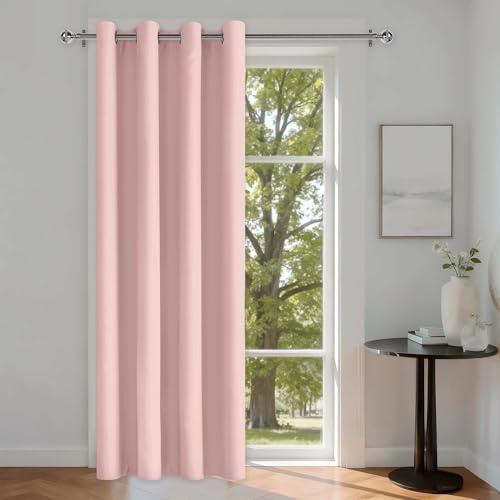 DWCN Solid Blackout Door Curtain with Eyelet, Thermal Insulated Curtains | Soft Room Divider Curtain Home Decorative Wide Curtain Room Darkening for Sliding Glass Bedroom,Pink,52 x 102 Inch,1 Panel