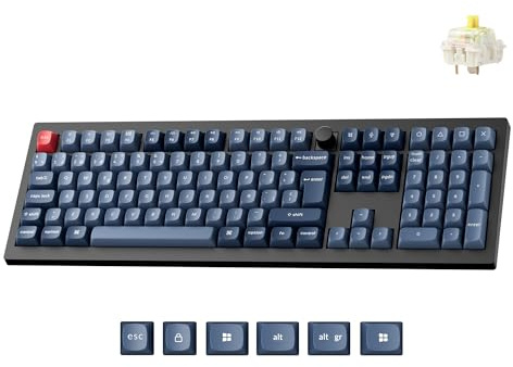 Keychron V6 MAX Teclado Mecánico Gaming Inalámbrico, 2.4 GHz/Bluetooth/Cable, Distribución QWERTY Español, Programable QMK, Compatible con Mac, Windows y Linux, Interruptores Gateron Jupiter Banana