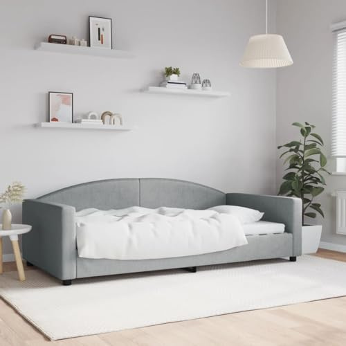 YuuSsea Tagesbett Hellgrau 100x200 cm Stoff, Modernes Schlafsofa für Gäste, Robustes Metall-Massivholz-Gestell, Atmungsaktives Polster, Vielseitiges Wohnzimmer Schlafzimmer Möbel