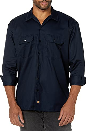 Dickies Men's Work Regular Fit Long Sleeve Casual Shirt, Blue (Dark Navy), XX-Large