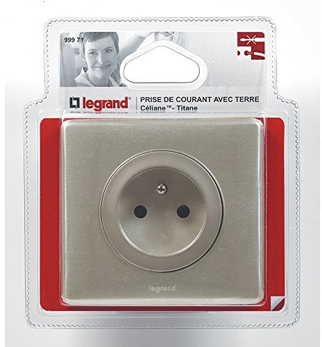 LEGRAND - Prise Electrique Murale avec Terre Céliane Surface + Plaque - Prise Affleurante avec Socle Rétractable - Fabriqué En France - Titane