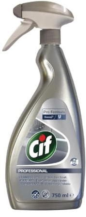 Cif 7517938 Professional Stainless Steel and Glass Cleaner, 750 mL | Removes tough grease and smudges from kitchen surfaces to ensure a streak-free shine across busy hospitality venues.