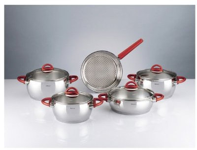 Hisar Bahama Edelstahl 18/10 Topfset 9 Teile Kochtopf rot Pfanne
