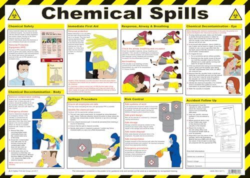 Safety First Aid Group A608T Chemicals Spills Poster, 59 x 42 cm | 60cm x 43cm, Laminated