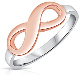 DTPsilver® Bague en Argent Fin 925 - Symbole de l'Infini - Amour, Amitié - Anneau ou Infini Plaqué Or Jaune, Rose ou avec Oxyde de Zirconium Blanc/Clair