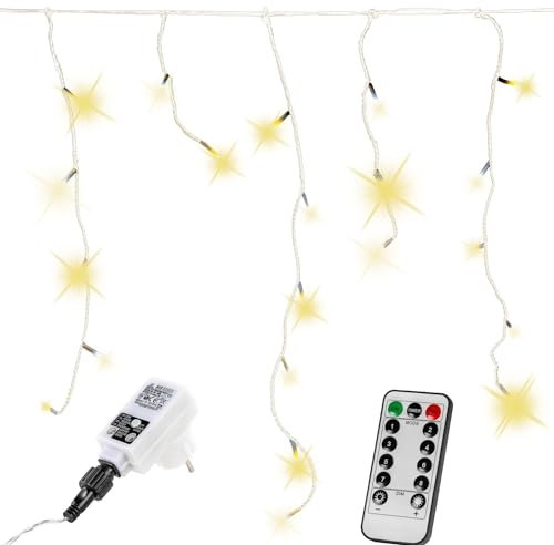 VOLTRONIC Eisregen Lichterkette, innen und außen, IP44, Größen- und Farbwahl, 400 LEDs, warmweiß, Fernbedienung