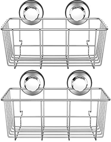 SANNO Suction Shower Caddy Shower Organiser Basket Shelf with Super Strong Suction Cups, Bath Organizer Kitchen Storage Basket for Gel Holder Bathroom Storage Shampoo, Conditioner -2 Packs