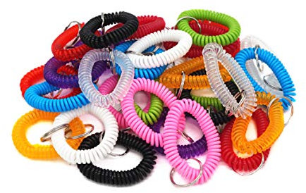 Pulsera de bobina de plástico, brazalete de resorte estirable, llavero, 10 unidades