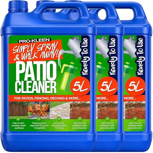 Pro-Kleen Ready to Use Simply Spray & Walk Away Green Mould and Algae Killer Remover (3 x 5 Litres) Cleaner for Paths Patio, Fencing, Decking Resin Driveways and more!