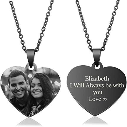 JSDDE Schmuck Personalized Gravur Edelstahl Dog Tag Anhänger mit Fotogravur Textgravur Memorial Erkennungsmarke Anhänger Kette Geschenk für Souvenir Valentinstag (Herz)