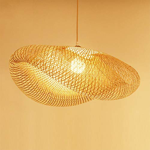 Suspension E27 Lustre Tissage Intérieur Vintage Bambou Naturel Luminaire Plafonnier Hauteur Réglable Suspendue Créations Garden Restaurant Salon Chambre Café Bambou Osier Rotin Vague Lampes,60cm