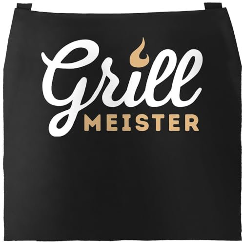 MoonWorks® Grill-Schürze für Männer mit Aufdruck Grillmeister Baumwoll-Schürze Küchenschürze schwarz unisize