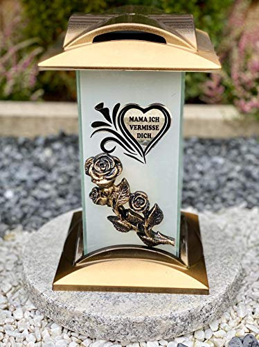 Yeahitch Grablampe Mama ich vermisse Dich Grablicht Kerze Grabkerze Grabdekoration Grabschmuck Gartenlampe incl.Grabkerze.